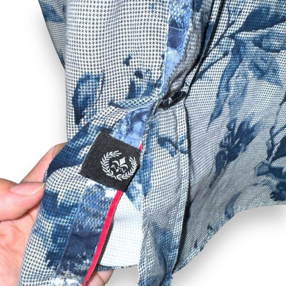 Au Noir Button Down Shirt Floral Size 5 Modern Classic Dress Shirt Navy Dryden - Picture 10 of 10